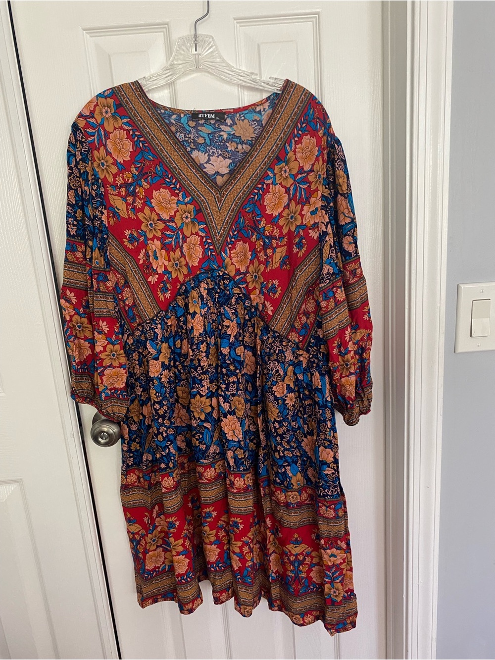 Boho Floral Patchwork Red & Blue Midi Dress   Make an Offer. Extra Large